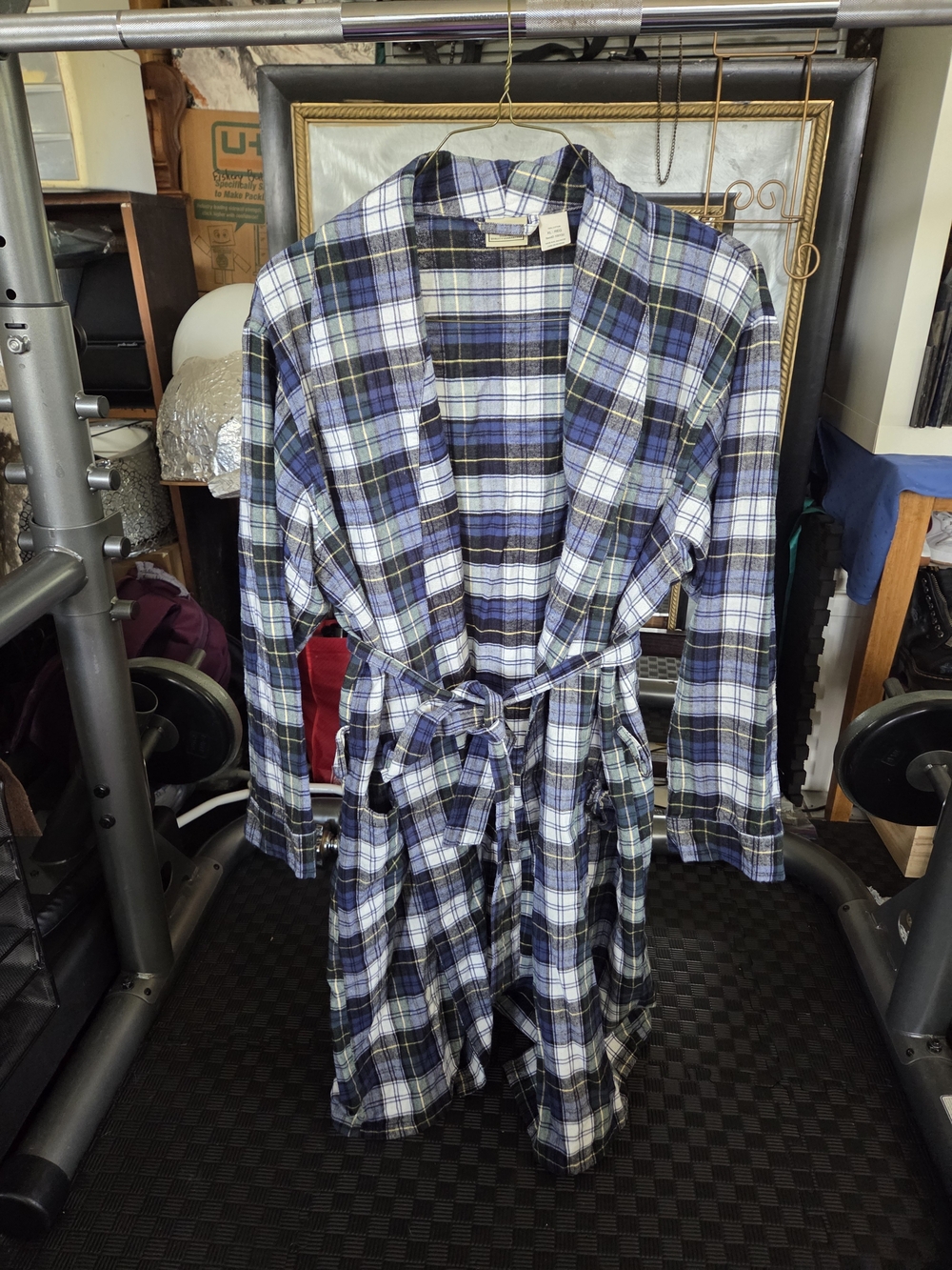 L.L. Bean Navy, White and Green Plaid Flannel Shirt